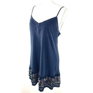 FOSSIL Beaded Boho Long Camisole Tank Top Blouse Size M‎ Navy Jersey